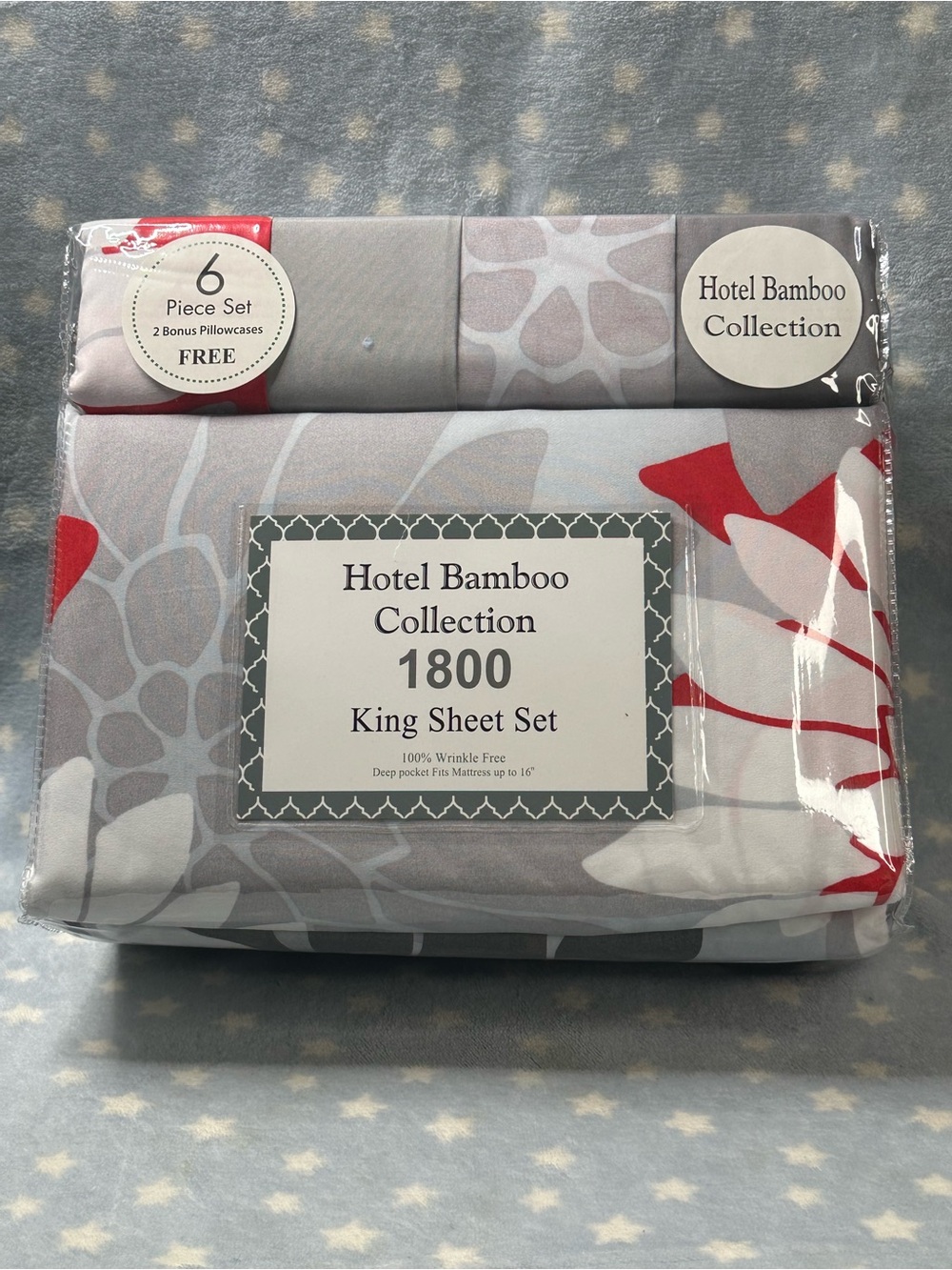 Hotel Collection 1800 King Sheet Set in Gray & Red Floral